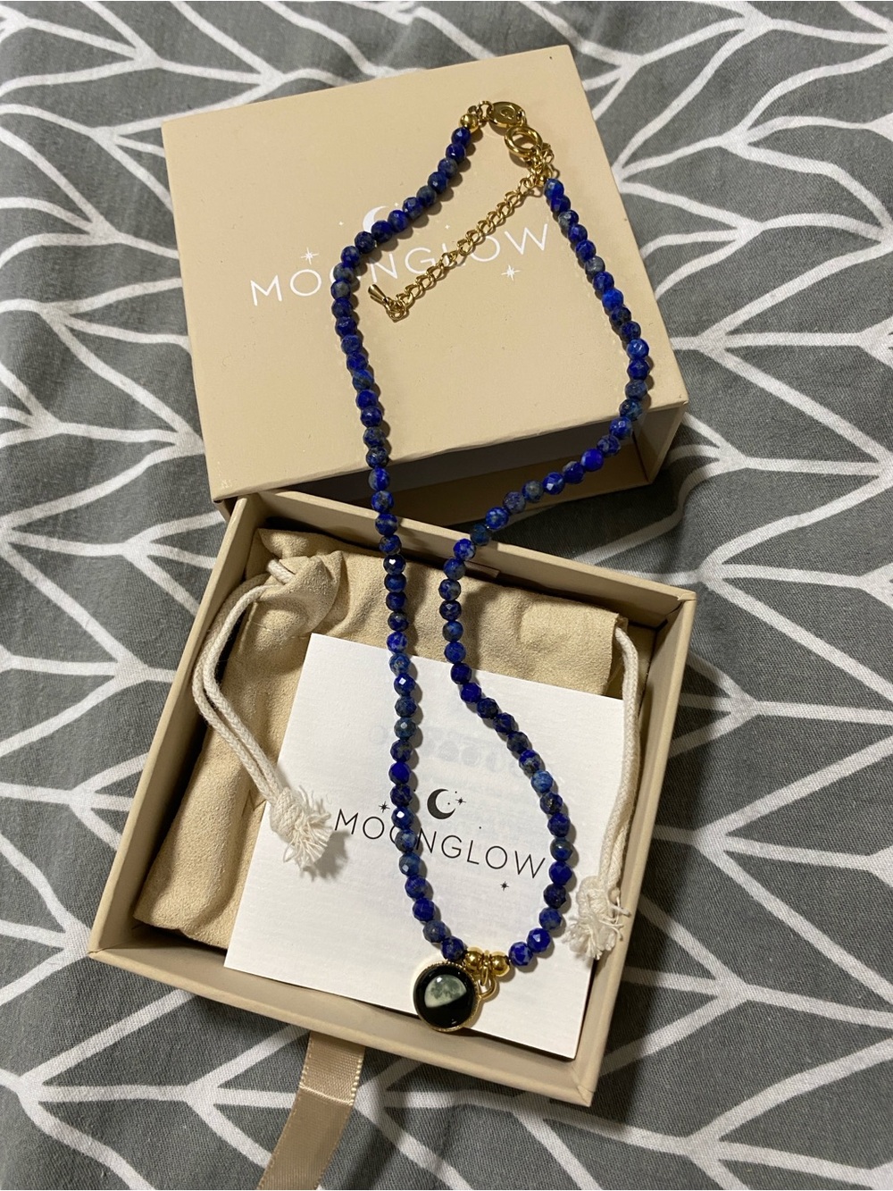 Moon glow brand lapis beaded necklace
